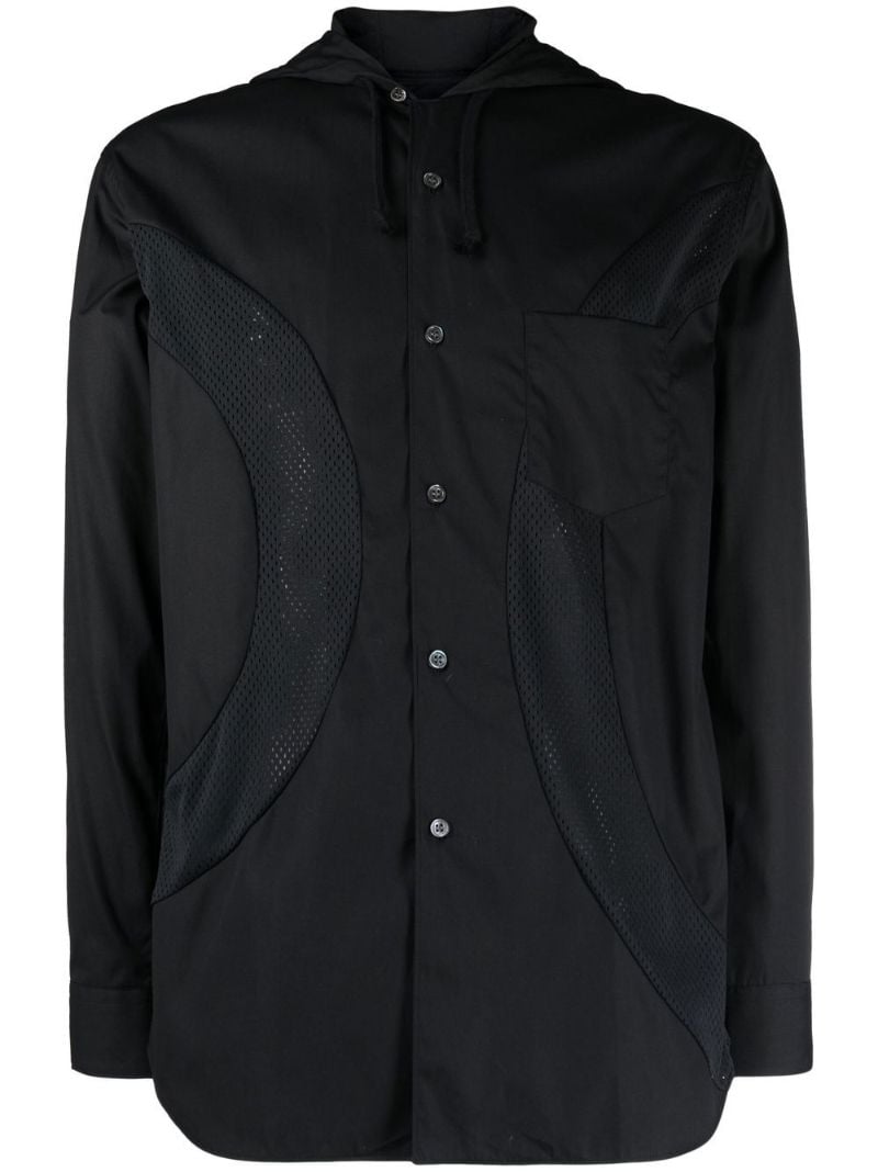 Black Mesh-panelled Hooded Shirt