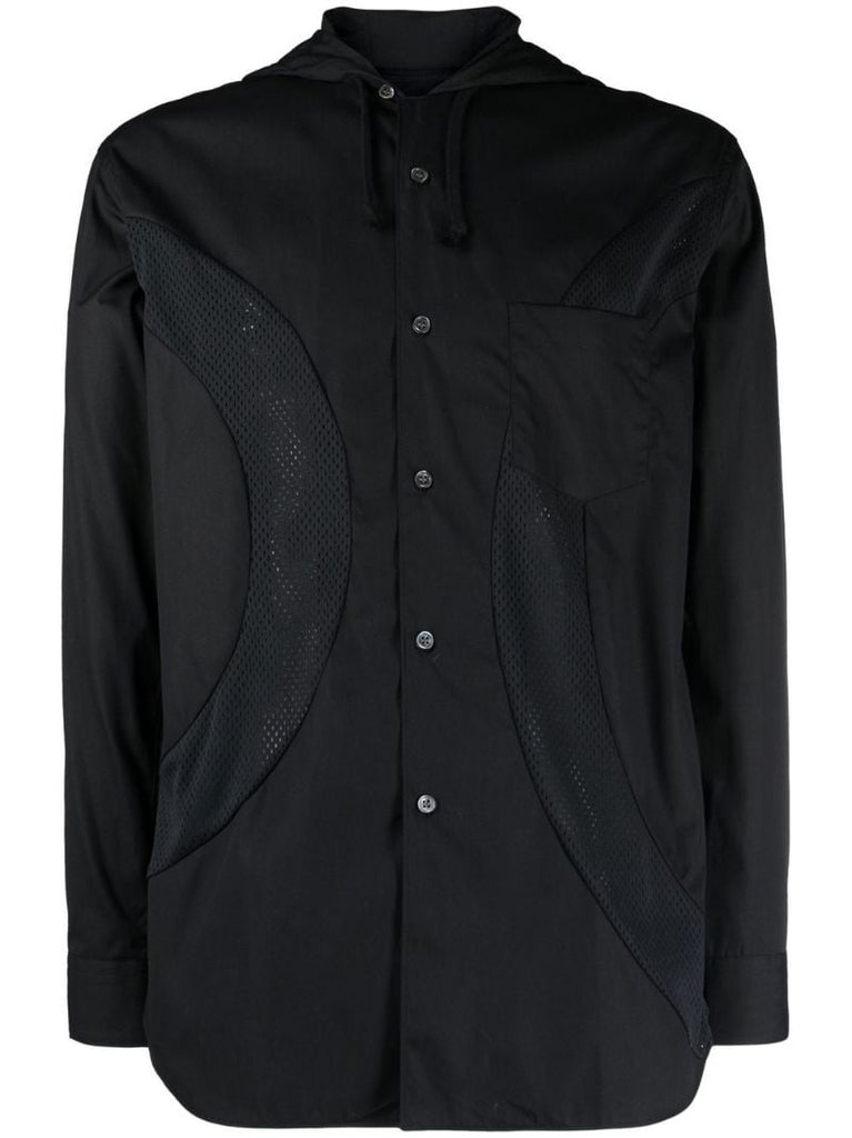 Black Mesh-panelled Hooded Shirt