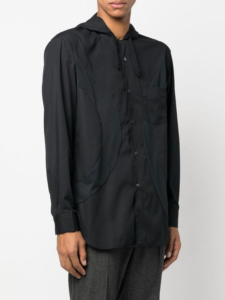 Black Mesh-panelled Hooded Shirt