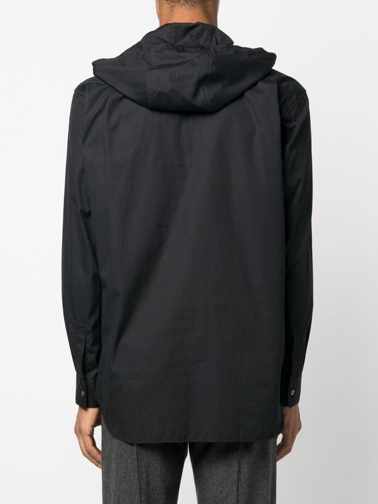 Black Mesh-panelled Hooded Shirt