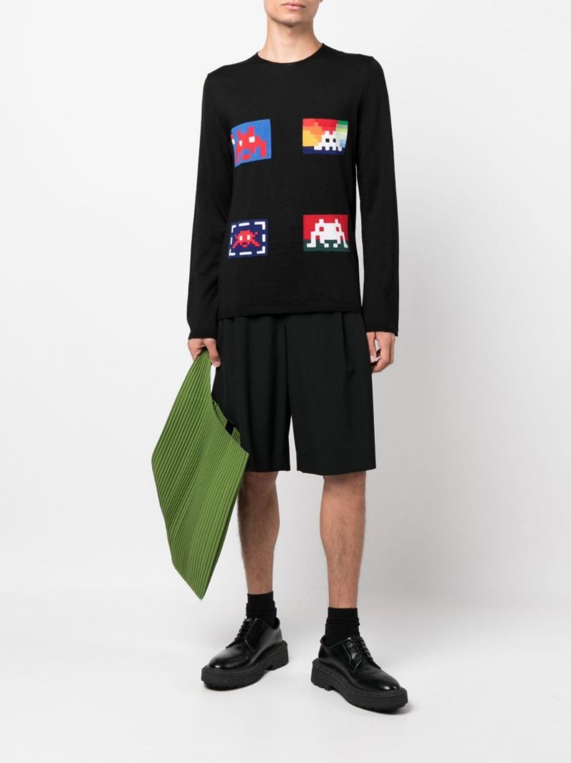 Black Graphic Print Wool Sweater