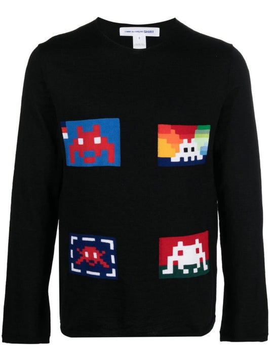 Black Graphic Print Wool Sweater