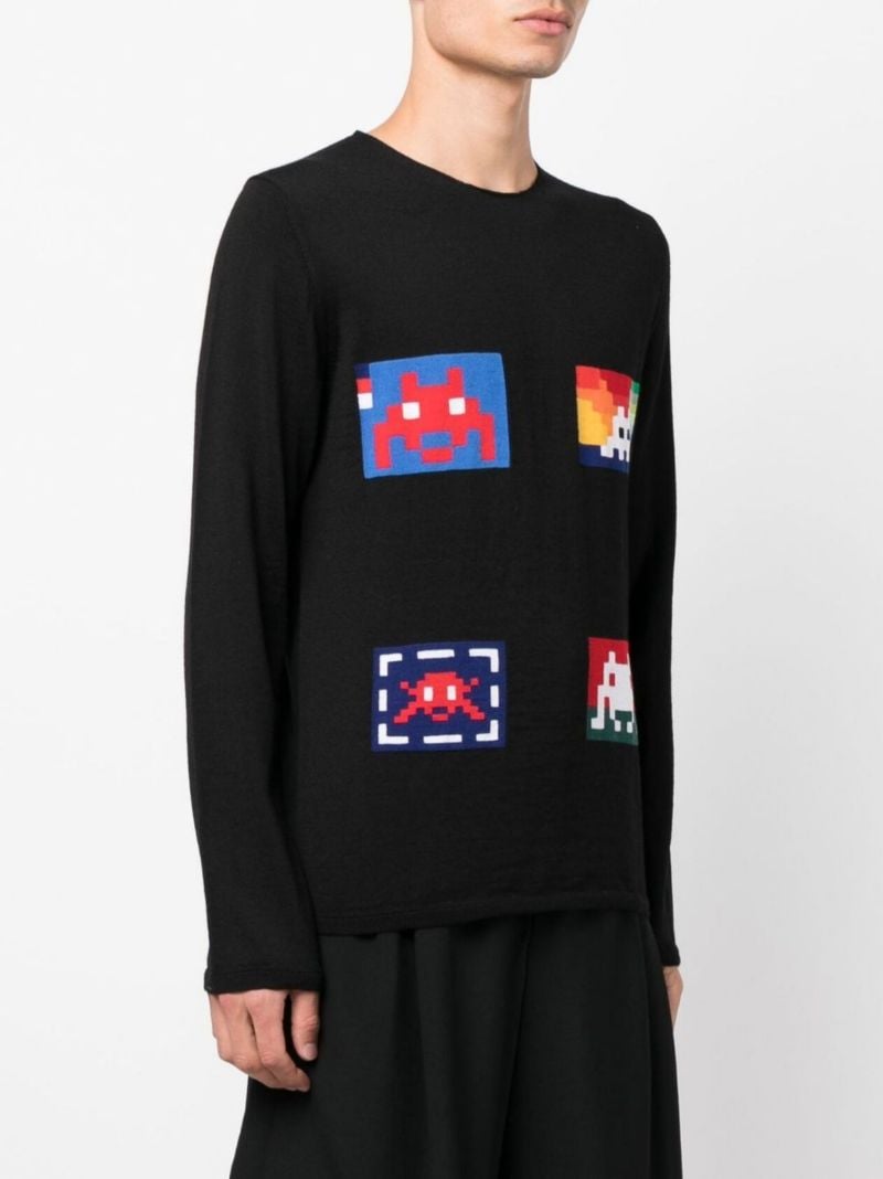 Black Graphic Print Wool Sweater