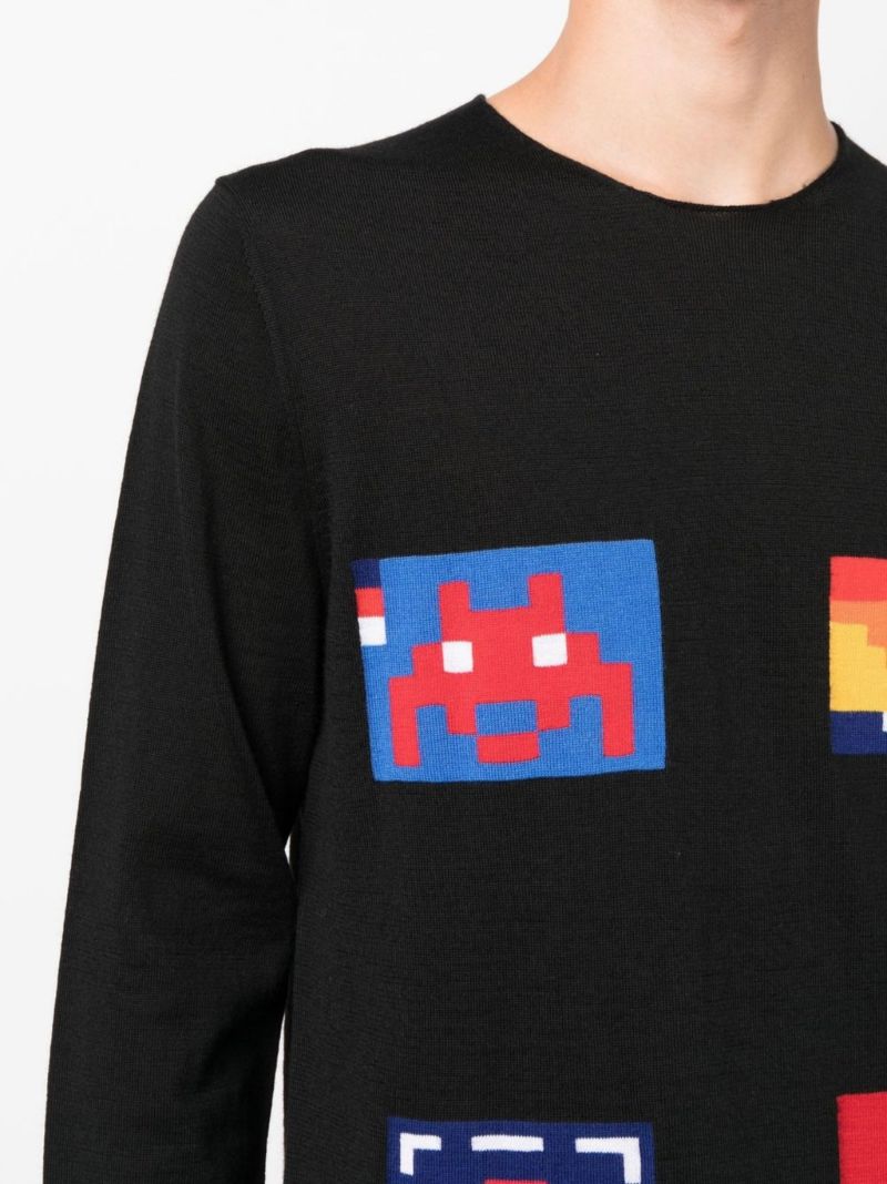 Black Graphic Print Wool Sweater