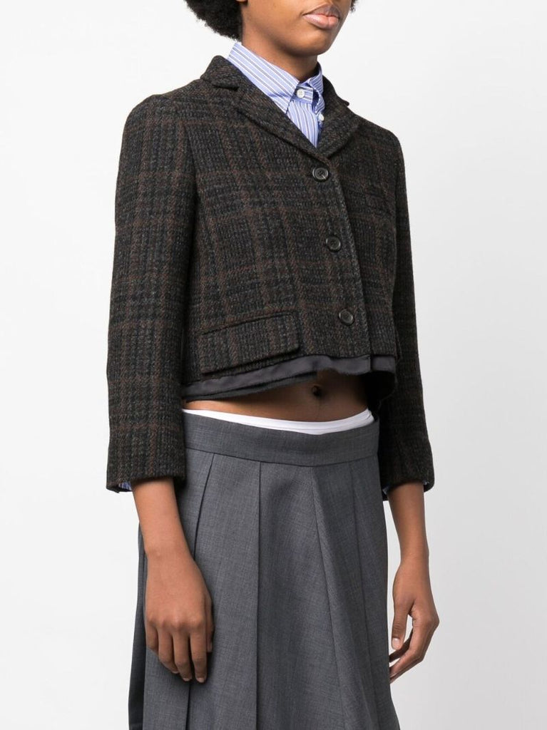 Brown Single-breasted Plaid Cropped Jacket