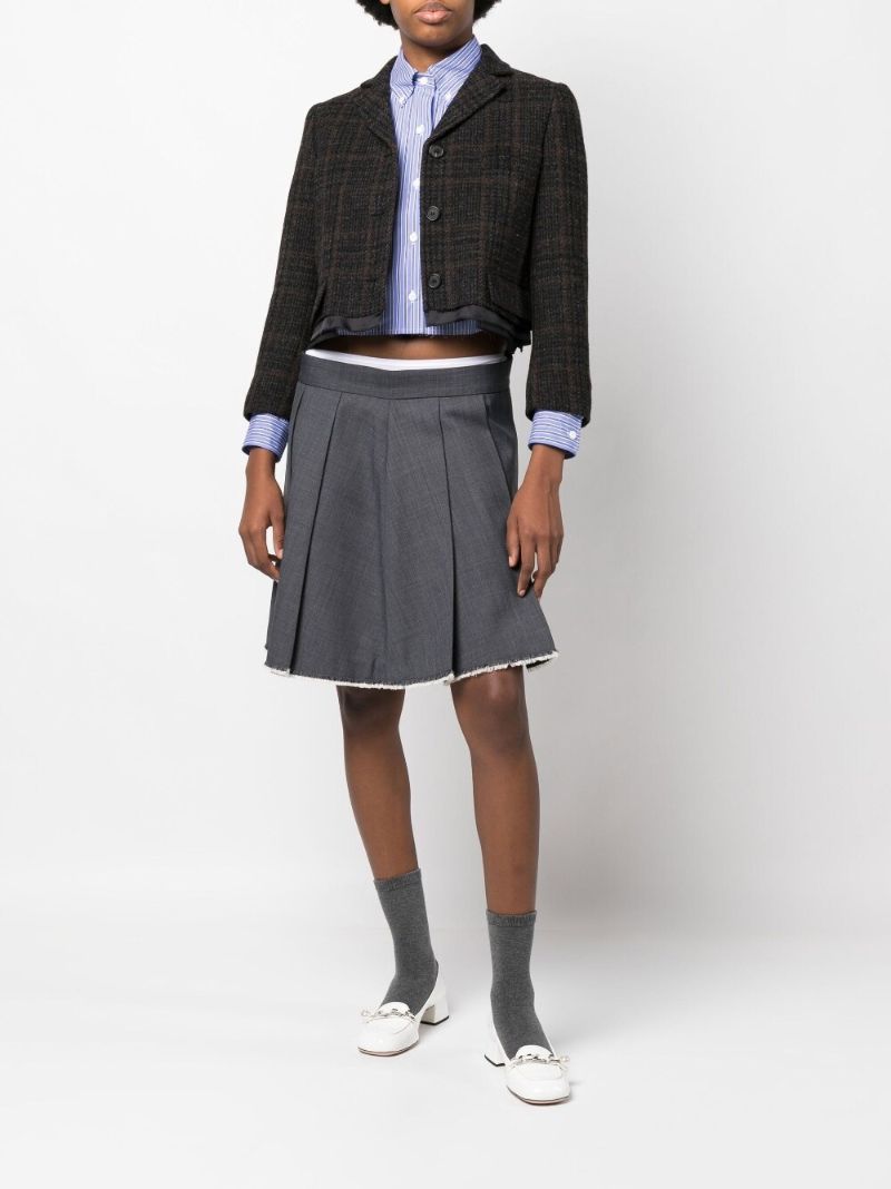 Brown Single-breasted Plaid Cropped Jacket