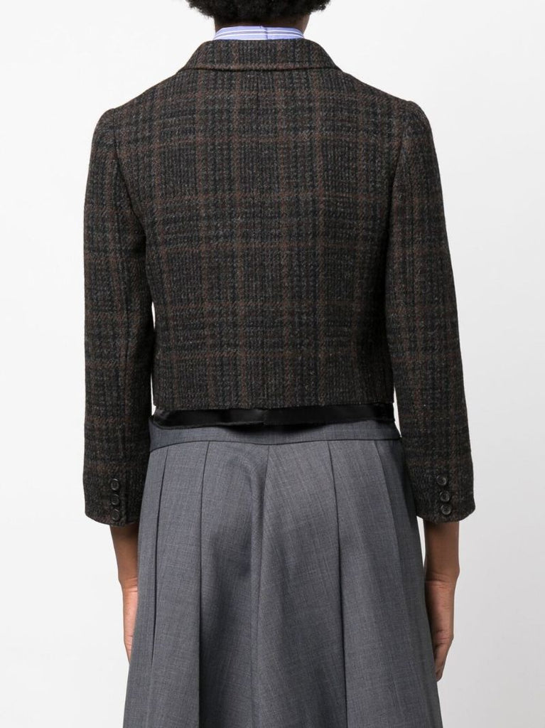 Brown Single-breasted Plaid Cropped Jacket