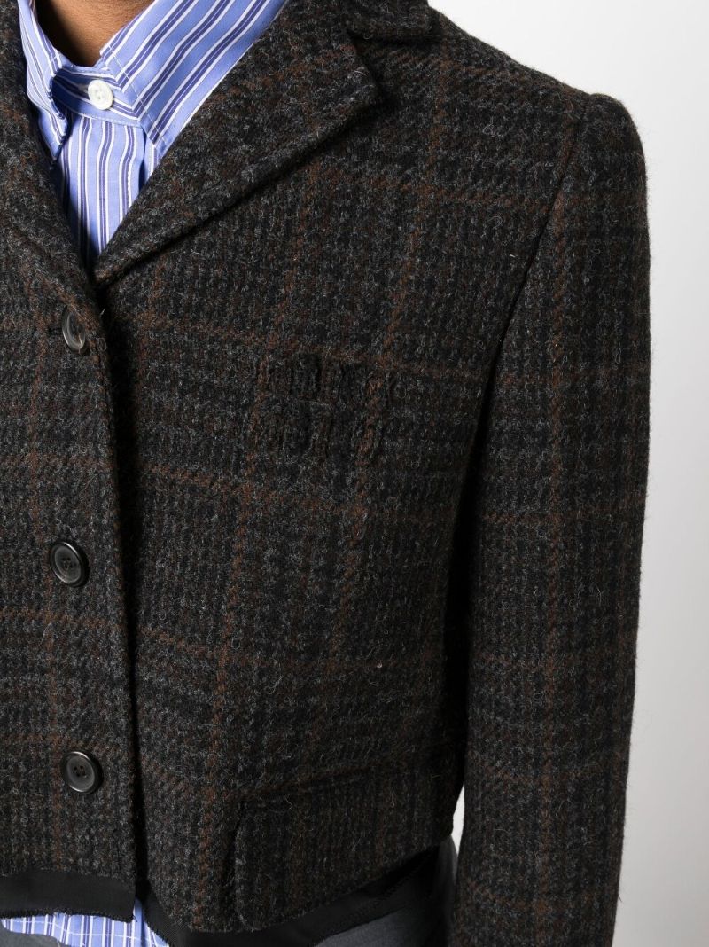 Brown Single-breasted Plaid Cropped Jacket