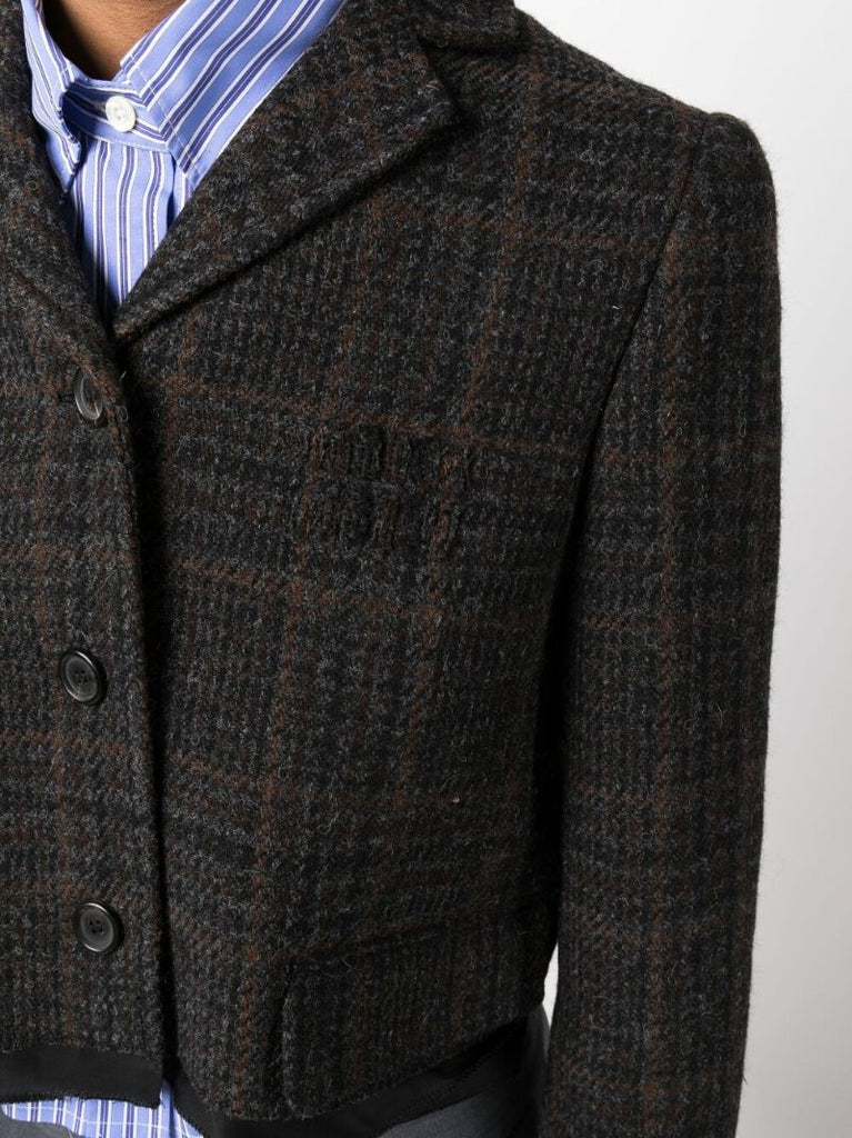 Brown Single-breasted Plaid Cropped Jacket
