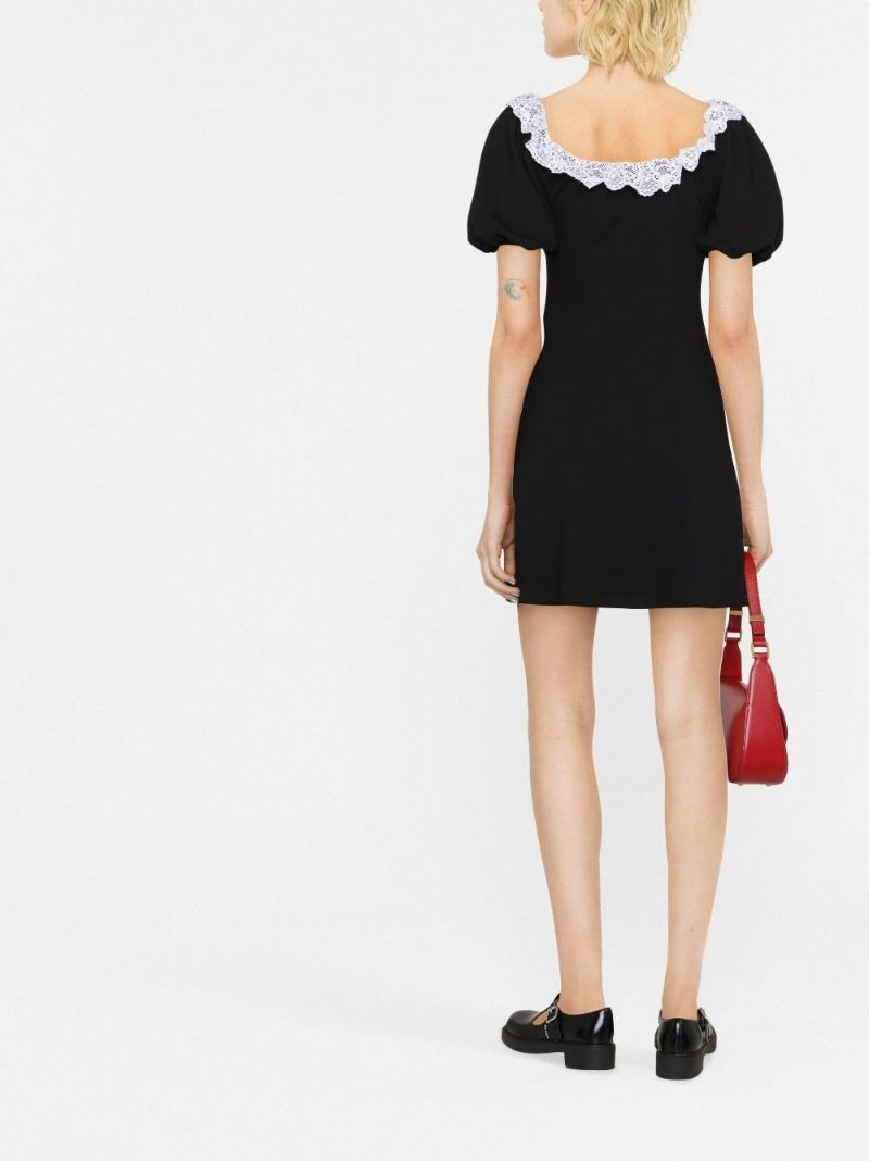 Black Lace Trim Wool Mini Dress