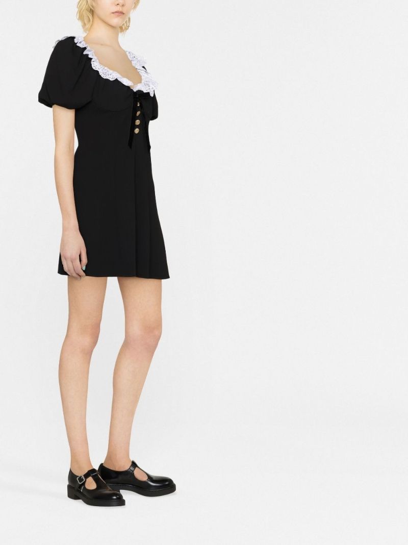 Black Lace Trim Wool Mini Dress