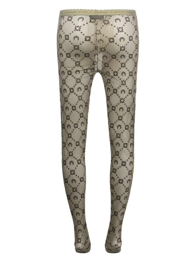 Green Monogram Flocked Mesh Tights
