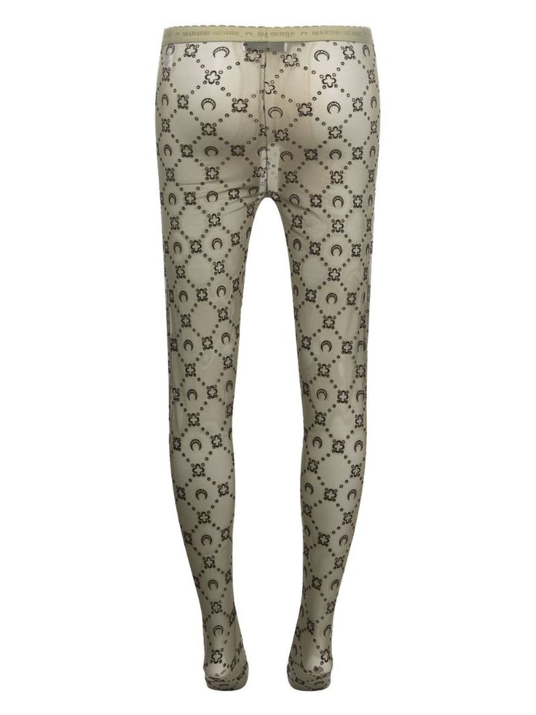 Green Monogram Flocked Mesh Tights