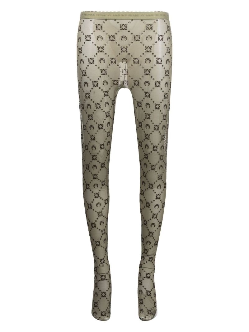 Green Monogram Flocked Mesh Tights
