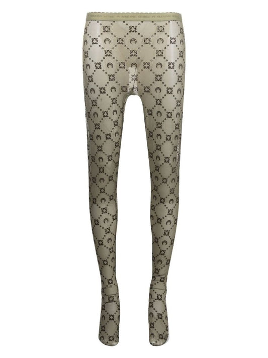 Green Monogram Flocked Mesh Tights