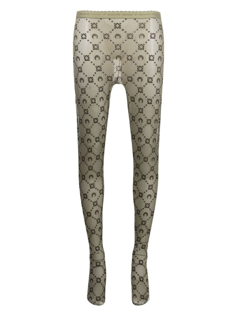 Green Monogram Flocked Mesh Tights