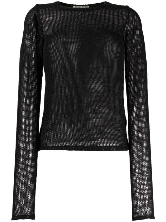 Black Cotton Mesh Sweater