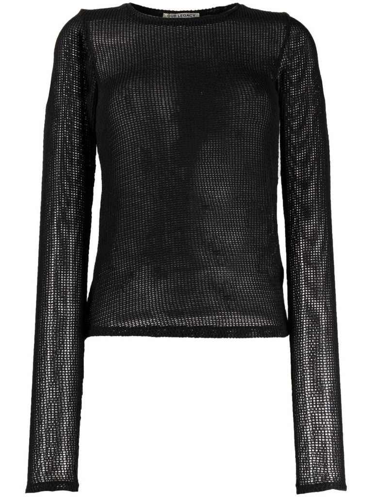 Black Cotton Mesh Sweater