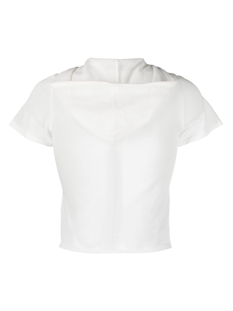 White Short Sleeve Knitted Hoodie