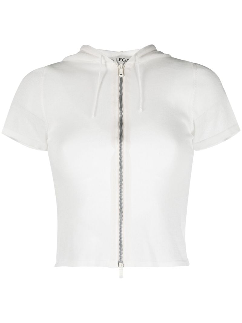 White Short Sleeve Knitted Hoodie