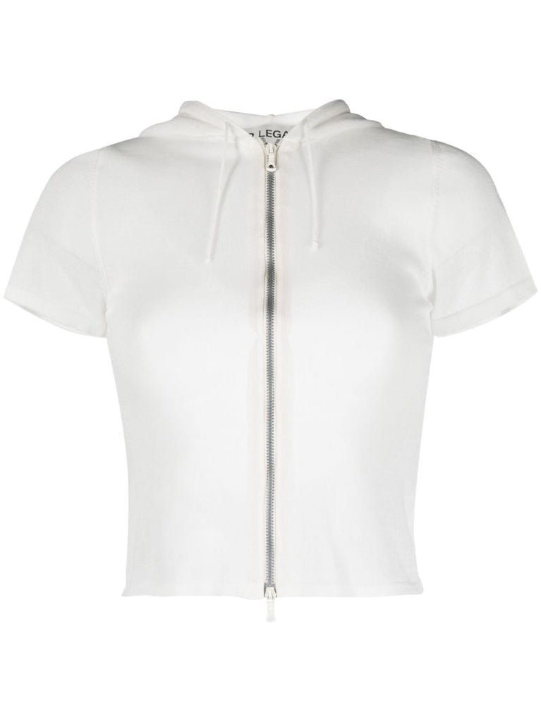 White Short Sleeve Knitted Hoodie