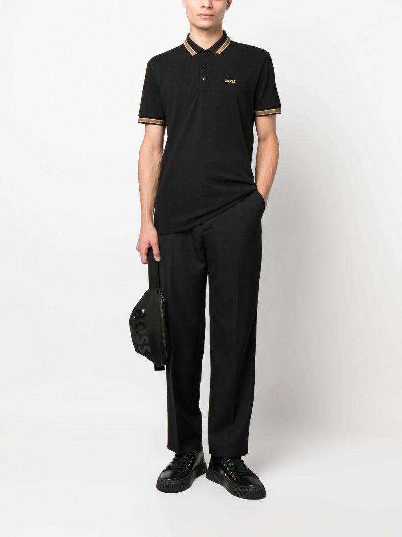 Black Paddy Logo Embroidered Polo Shirt