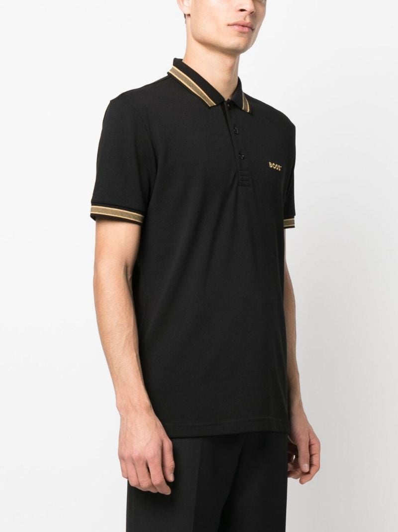 Black Paddy Logo Embroidered Polo Shirt