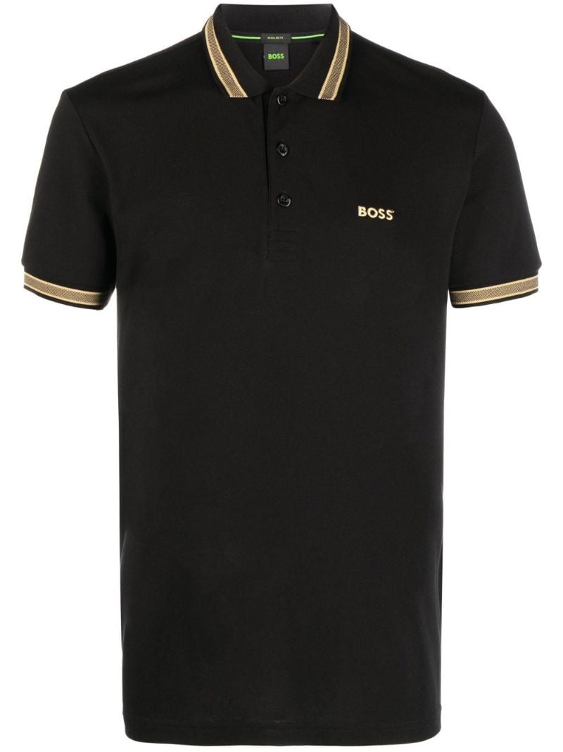 Black Paddy Logo Embroidered Polo Shirt