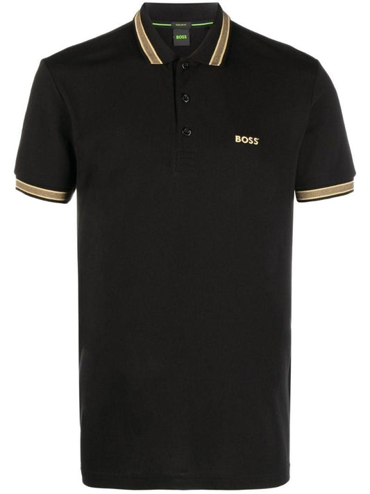 Black Paddy Logo Embroidered Polo Shirt