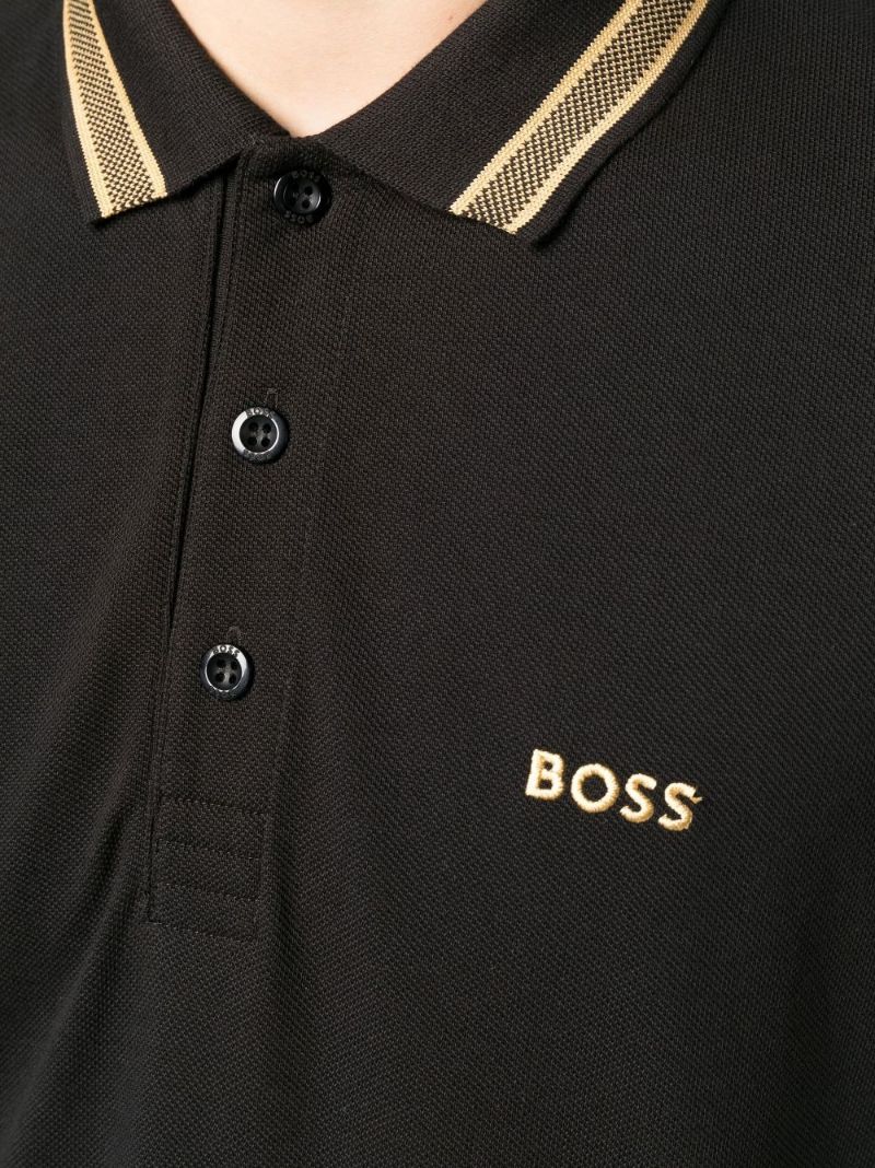 Black Paddy Logo Embroidered Polo Shirt