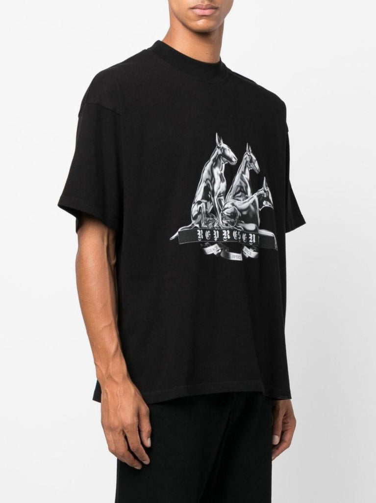 Black Bullterrier Print Cotton T-shirt