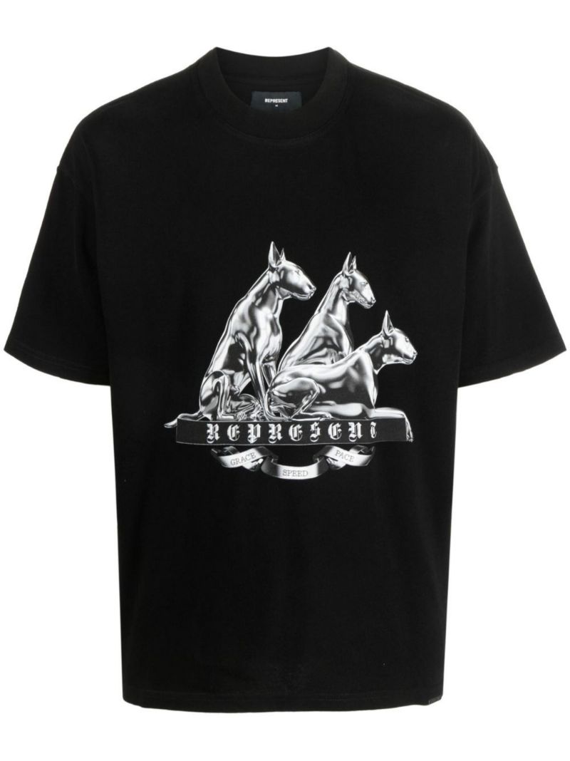 Black Bullterrier Print Cotton T-shirt