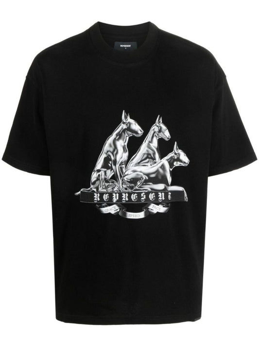 Black Bullterrier Print Cotton T-shirt