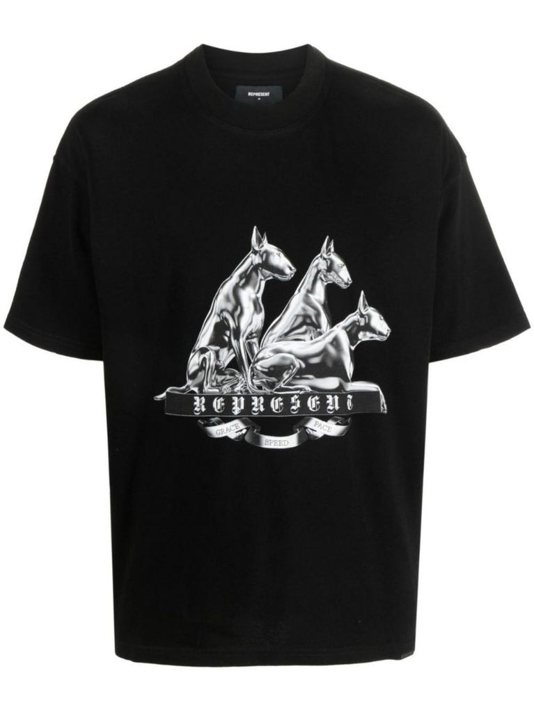 Black Bullterrier Print Cotton T-shirt