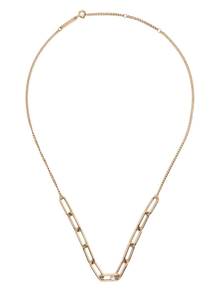 14k Yellow Gold Paperclip Diamond Necklace