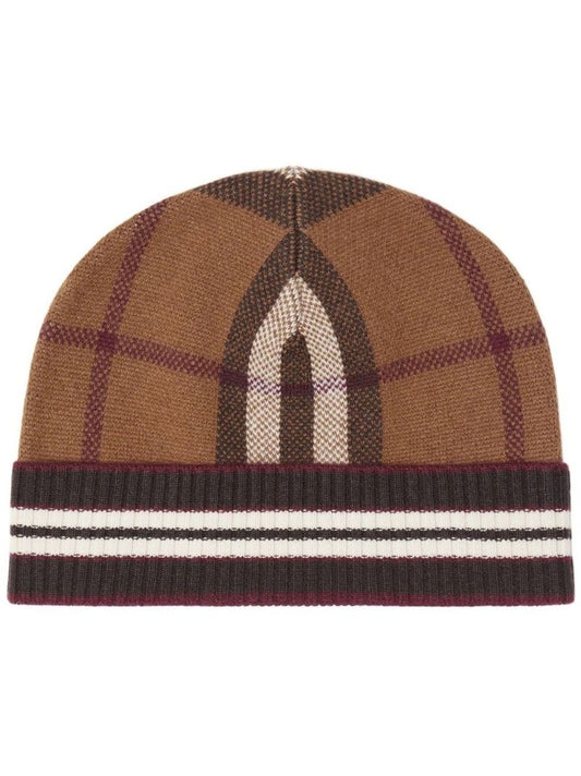 Brown Check Cashmere Beanie Hat
