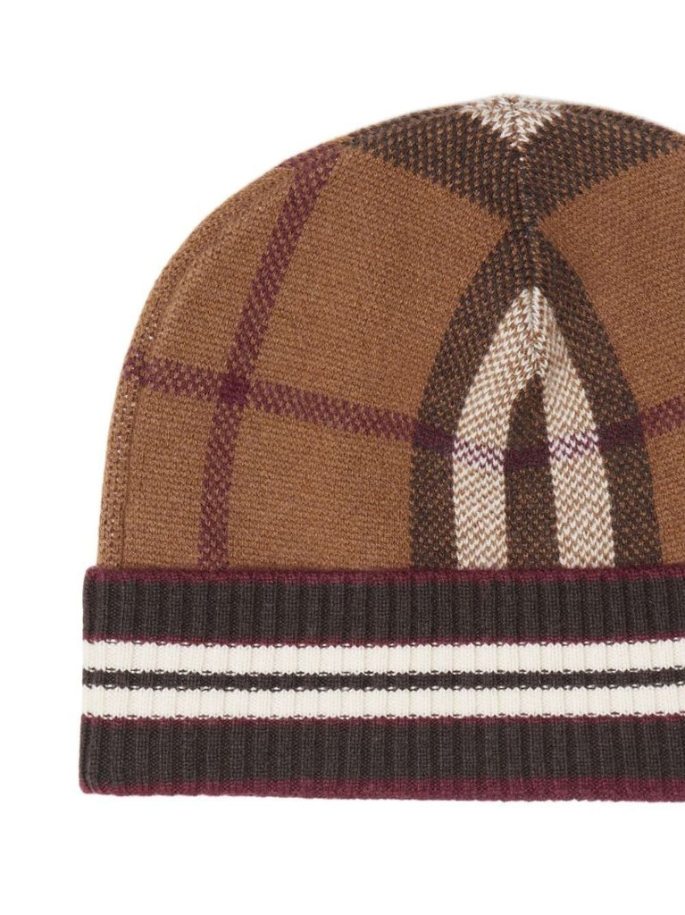 Brown Check Cashmere Beanie Hat