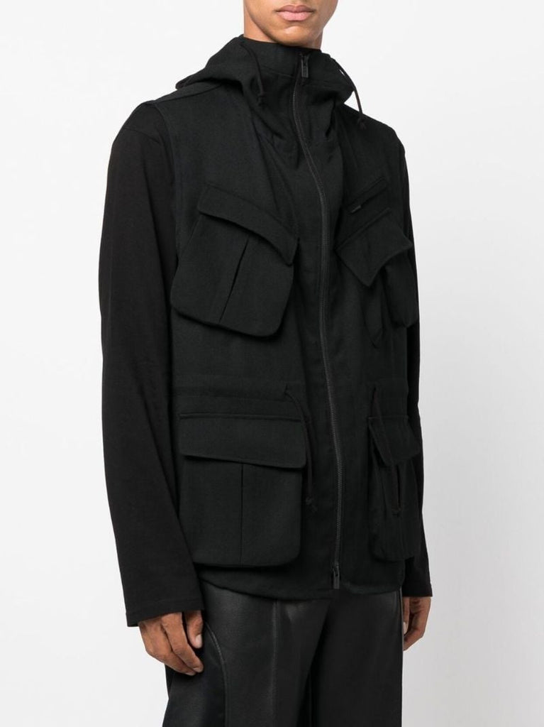 Black Wool Hooded Gilet