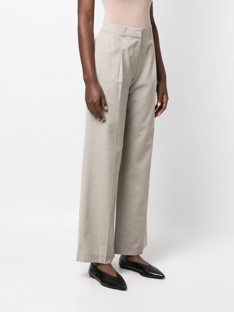Neutral Straight-leg Pleated Trousers