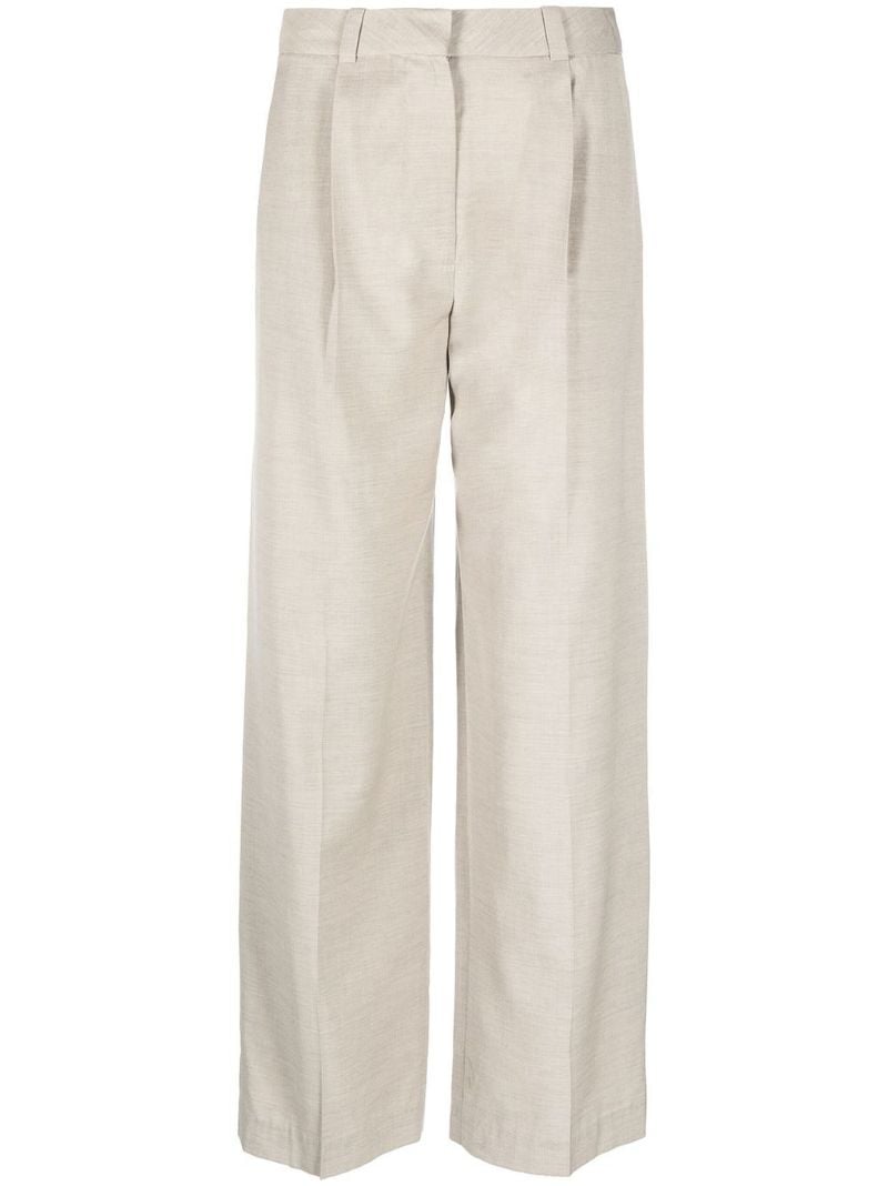 Neutral Straight-leg Pleated Trousers