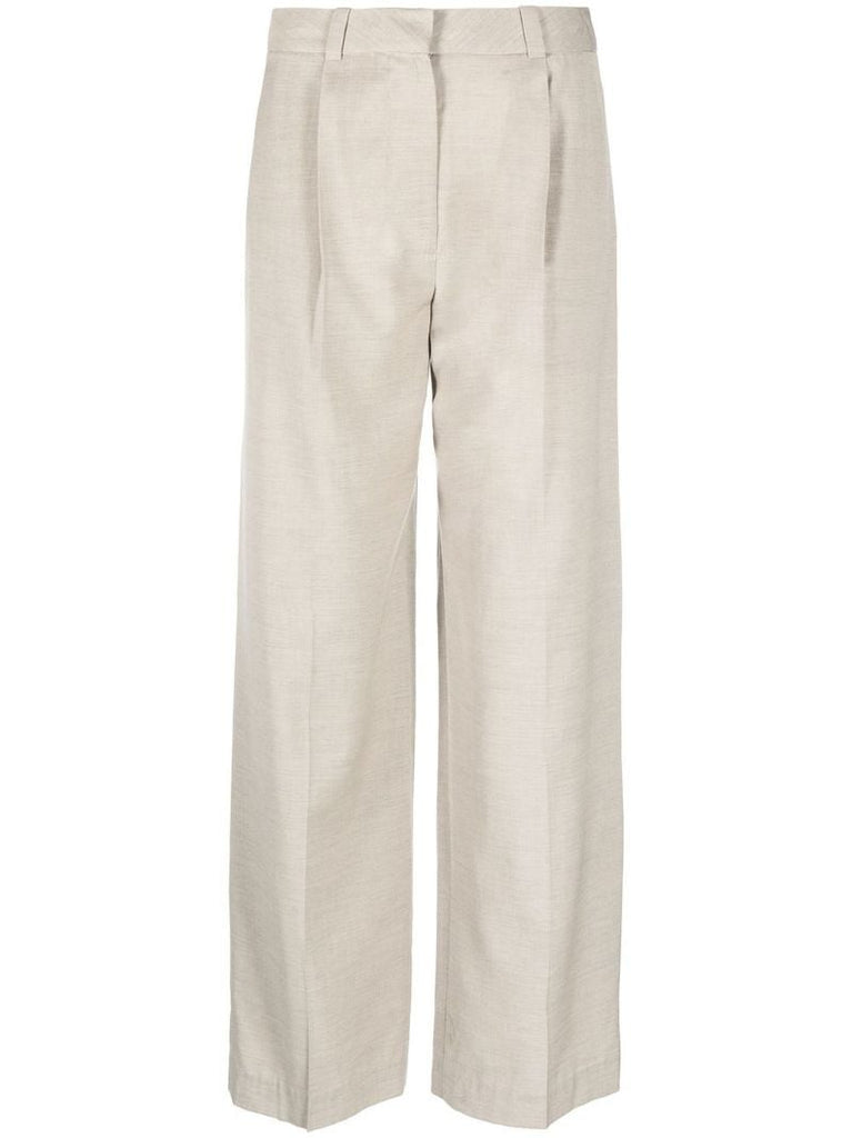 Neutral Straight-leg Pleated Trousers