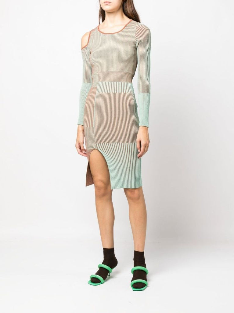 Brown Ellison Ribbed Knit Midi Dress