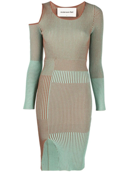 Brown Ellison Ribbed Knit Midi Dress