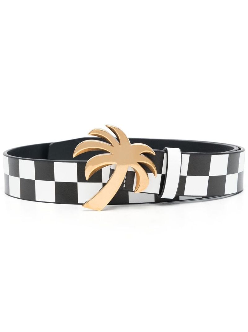 Black Logo Checkerboard Leather Belt