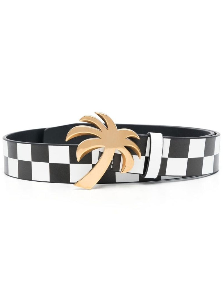 Black Logo Checkerboard Leather Belt