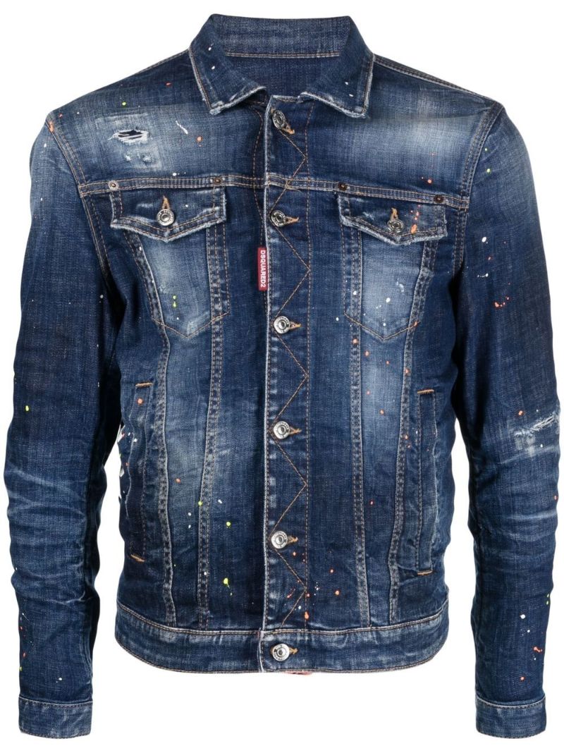 Blue Paint Splatter Denim Jacket
