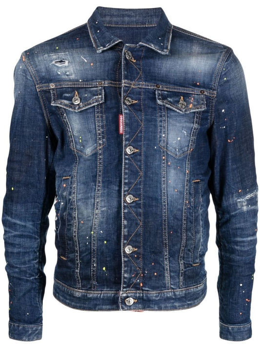 Blue Paint Splatter Denim Jacket