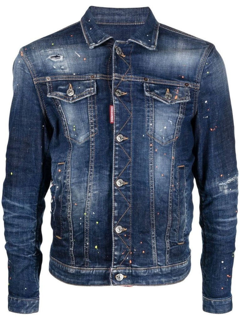 Blue Paint Splatter Denim Jacket