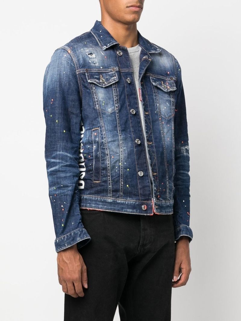 Blue Paint Splatter Denim Jacket