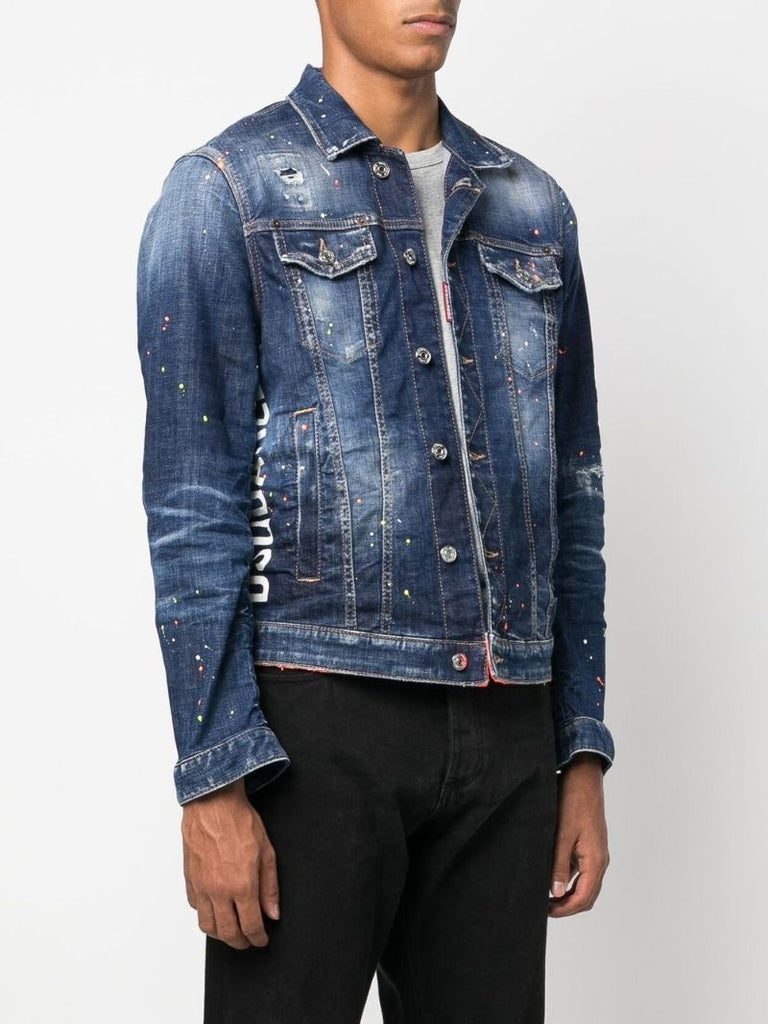Blue Paint Splatter Denim Jacket